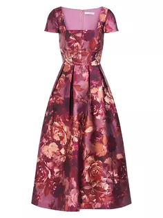 Платье чайной длины с цветочным принтом Tierney Kay Unger, мультиколор