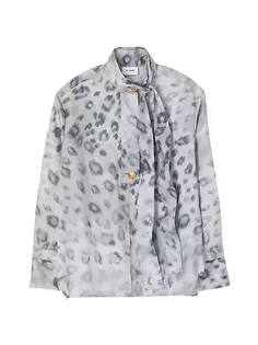 Блузка с леопардовым принтом и завязками на воротнике St. John, серый