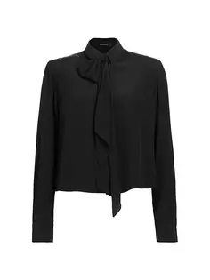 Укороченная шелковая блузка с шарфом Wardrobe.Nyc, черный