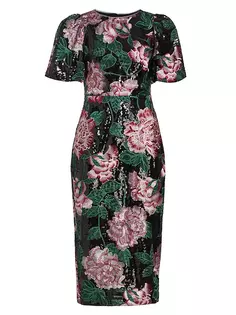 Платье-миди с цветочной вышивкой Marchesa Notte, черный