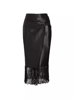 Кожаная юбка с вязанной крючком отделкой Alejandra Alonso Rojas, черный