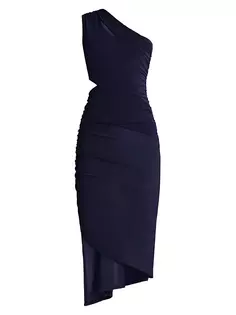 Платье миди на одно плечо с вырезом Hervé Léger, синий