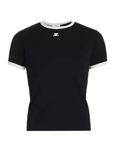 Хлопковая футболка с контрастной отделкой Reedition Courreges, черный