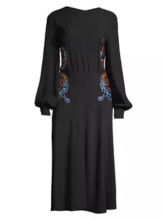 Платье миди с объемными рукавами и вышивкой Stella Jean, черный