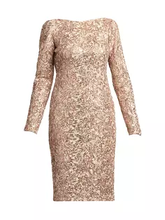 Мини-платье с кружевом и длинными рукавами Tadashi Shoji, цвет champagne