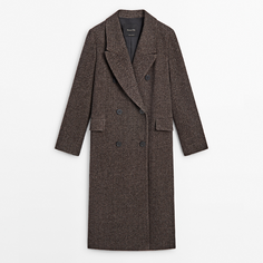 Пальто Massimo Dutti Long Double-breasted Wool Blend Herringbone, черный