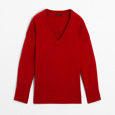 Свитер Massimo Dutti V-neck Wool Blend Knit, красный