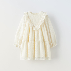 Платье для девочки Zara Embroidered Tulle, экрю