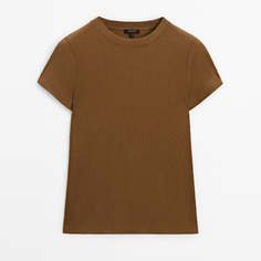 Футболка Massimo Dutti Fitted Ribbed Crew Neck, коричневый