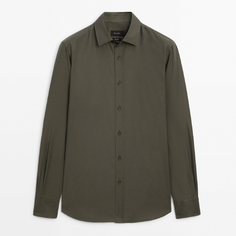 Рубашка Massimo Dutti Slim-fit Soft Touch Twill, зеленый