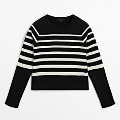 Футболка Massimo Dutti Striped Cropped, черный