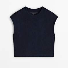 Футболка Massimo Dutti Felted Wool Blend With Drop Sleeves, темно-синий