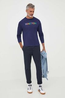 Хлопковая рубашка с длинными рукавами United Colors of Benetton, темно-синий