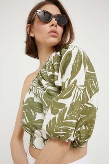 Льняная блузка Abercrombie &amp; Fitch, зеленый