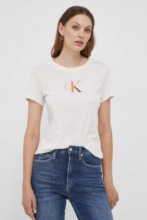Хлопковая футболка Calvin Klein Jeans, бежевый