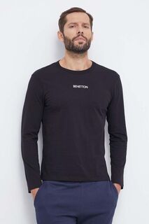 Хлопковая домашняя рубашка с длинными рукавами United Colors of Benetton, черный