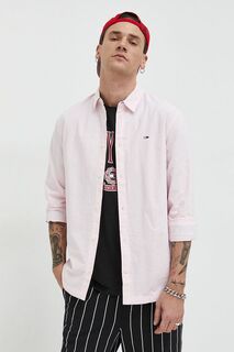 Хлопковая рубашка Tommy Jeans, розовый