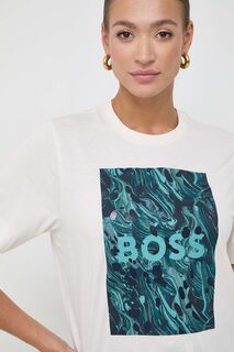 Хлопковая футболка BOSS Boss, бежевый