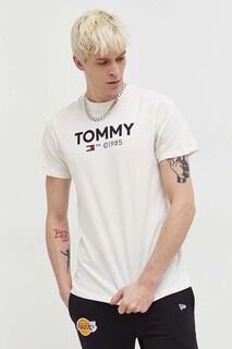 Хлопковая футболка Tommy Jeans, бежевый