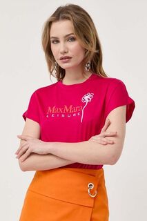 Хлопковая футболка Max Mara Leisure, розовый