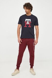 Хлопковые спортивные брюки Tommy Hilfiger, бордовый