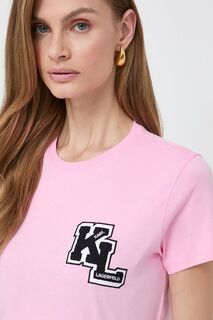Хлопковая футболка Karl Lagerfeld, розовый