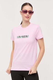 Хлопковая футболка Karl Lagerfeld, розовый