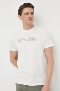 Хлопковая футболка Pepe Jeans, бежевый