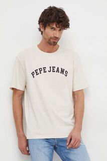 Хлопковая футболка Pepe Jeans, бежевый