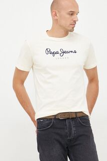 Хлопковая футболка Pepe Jeans, бежевый
