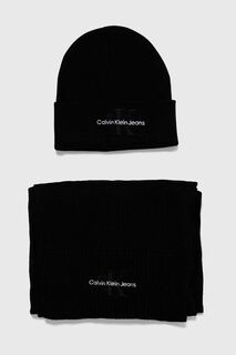 Хлопковая шапка и шарф Calvin Klein Jeans, черный