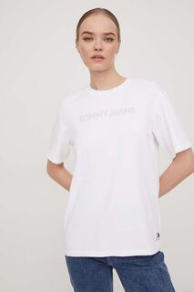 Хлопковая футболка Tommy Jeans, бежевый