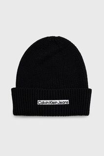 Шерстяная шапка Calvin Klein Jeans, черный