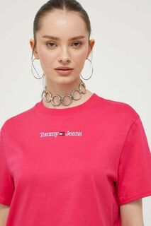 Хлопковая футболка Tommy Jeans, розовый