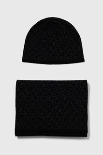 Шапка и шарф из смесовой шерсти Calvin Klein, черный