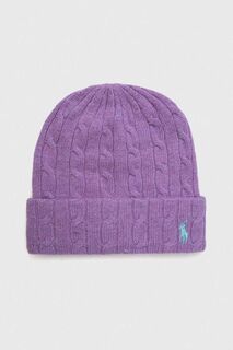 Шерстяная шапка Polo Ralph Lauren, фиолетовый