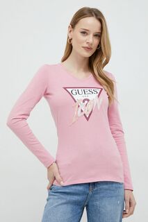 Хлопковая рубашка с длинными рукавами Guess, розовый