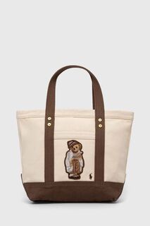 Хлопковая сумка Polo Ralph Lauren, бежевый