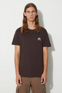 Хлопковая футболка , базовая футболка с маленьким логотипом Alpha Industries, коричневый