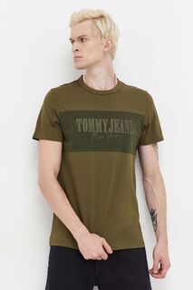 Хлопковая футболка Tommy Jeans, зеленый