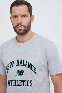 Хлопковая футболка New Balance, серый