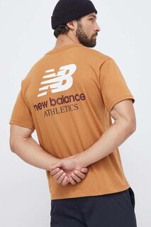 Хлопковая футболка New Balance, коричневый