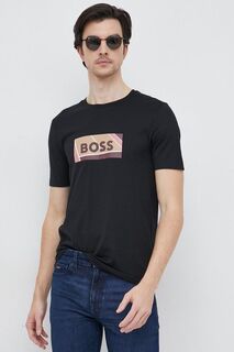 Хлопковая футболка BOSS Boss, черный