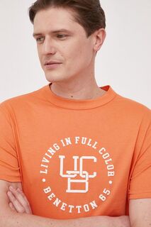 Хлопковая футболка United Colors of Benetton, оранжевый