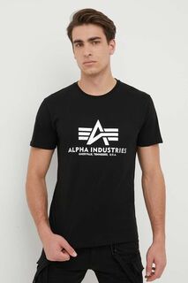 Хлопковая футболка Базовая футболка с принтом из фольги Alpha Industries, черный