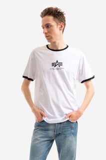 Контрастная хлопковая футболка Tee Alpha Industries, белый