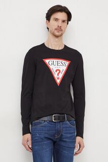 Хлопковая рубашка с длинными рукавами Guess, черный