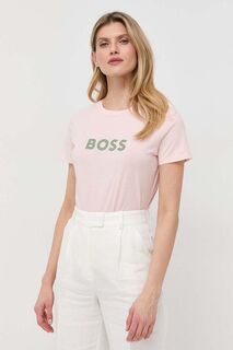 Хлопковая футболка BOSS Boss, розовый