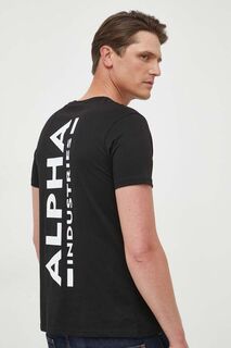 Хлопковая футболка с принтом на спине Alpha Industries, черный