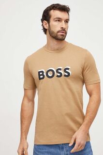 Хлопковая футболка BOSS Boss, бежевый